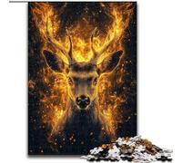 Puzzle Cerf Flamme pour Adultes 1000 Pièces, Anti-Stress, Défi Difficile pour la Décoration de la Maison pour 14+ (Taille 26x38cm)