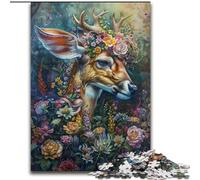 Puzzle Cerf Floral 1000 Pièces pour Adultes et Adolescents, Jeux Éducatifs, Décoration de Maison, Convient pour la Décoration de Bureau (26x38cm)