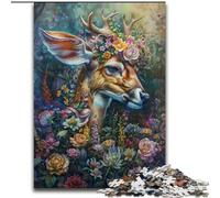Puzzle Cerf Floral 1000 pièces pour Adultes et Adolescents, Jouets éducatifs et éducatifs, Jeux familiaux avec Affiche et fiche de Questions-réponses (Taille 50x75cm)