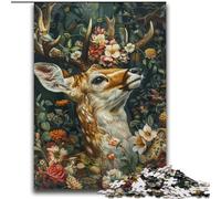 Puzzle Cerf Floral 2000 pièces, Jouets éducatifs et éducatifs pour la Famille, avec Affiche et fiche de Questions (70x100cm)