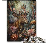 Puzzle Cerf Floral Adulte 2000 Pièces, pour 14 Ans et Plus, Jeux Amusants, Activités à la Maison, Cadeaux d'anniversaire, Cadeaux de Voyage (70x100cm)