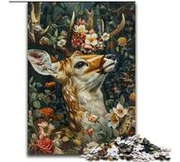 Puzzle Cerf Floral pour Adultes 1000 Pièces, Jeu Intellectuel, Collection Artistes, Beaux-Arts (Taille 26x38cm)