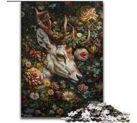 Puzzle Cerf Floral pour Adultes 1000 Pièces, Jeux en Famille, Activités à la Maison, Cadeau d'anniversaire, Cadeaux de Voyage (50x75cm)