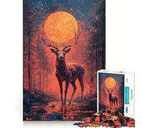 Puzzle Cerf sous la Lune de Sang pour Adolescents 1000 Pièces Renforce la Mémoire Anti-Stress Bords Lisse Cadeau de Noël 50x75cm