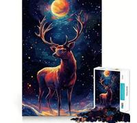 Puzzle Cerf sous Le Ciel Clair de Lune pour Adultes, 1000 pièces, Jeu de logique mentale, Doux et Relaxant, découpe Ferme, liste de souhaits du Père Noël 50x75cm
