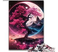 Puzzle Cerisier en Fleurs Yin Yang 1000 Pièces pour Adultes et Ados, Jeux Éducatifs, Décoration Maison, Cadeau pour Toute la Famille (26x38cm)