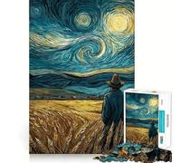 Puzzle Champ de blé sous Un Ciel étoilé,1000 pièces,pour Adolescents,Jeu Stimulant l'esprit,Assemblage sécurisé et Solide,activité Amusante en Famille Le Soir (38x26cm)