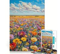 Puzzle Champ de Fleurs Sauvages Vibrantes pour Adultes 1000 Pièces Jeu Stimulant l'esprit Taille Uniforme Pièces Précises pour Les Voyages (38x52cm)