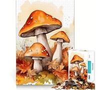 Puzzle Champignons Aquarelle 1000 Pièces Jeu de Construction Assemblage Parfait Activité Récompenseuse pour Les Jours de Pluie (38x52cm)