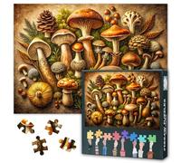 Puzzle champignons dessinés à la main 1000 pièces - Diversité des champignons forestiers, 50 x 70 cm, édition botanique de collection pour adultes et amoureux de la nature