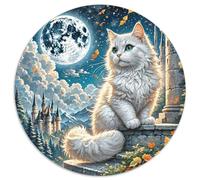 Puzzle Chat 1000 Pièces en Carton pour Adultes Jeu De Détente Familial Puzzle Chat Long Poil Blanc Château Idée Cadeau Décoration Intérieure 1000pcs (67.5x67.5cm)