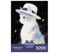 Puzzle Chat 1000 Pièces en Carton pour Adultes Jeu ÉduChatif Jeu De Défi Casse-tête Chat Chapeau Cadeau Famille Home Decor 70x50cm/1000pcs