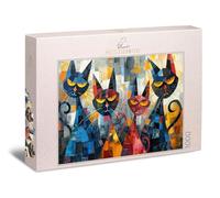 Puzzle chat 1000 pièces Société fermée - Chats cubistes aux yeux féroces sans accueil chaleureux - Portrait animal urbain pour les amateurs d'art et les fans de chats - Fabriqué en Allemagne