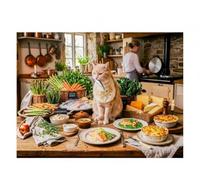 Puzzle · Chat à Table Devant Une sélection de délices Bio « Bien-être | préparés à la main · Un chat est assis à table et contemple… · 1000 pièces · Format assemblé 64 × 48 cm · CALVENDO Puzzle