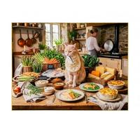 Puzzle · Chat à Table Devant Une sélection de délices Bio « Bien-être | préparés à la main · Un chat est assis à table et contemple… · 2000 pièces · Format assemblé 90 × 67 cm · CALVENDO Puzzle