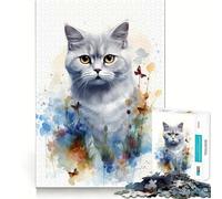 Puzzle Chat Aquarelle 1000 Pièces Jeu de Concentration Découpe de Précision Bords Lisse Activité Absorbante pour des Soirées Calmes (50x75cm)