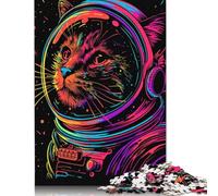 Puzzle Chat Astronaute Néon pour Adultes 500 Pièces Puzzles en Bois Puzzles Jeu de Décompression Jouet Puzzle Jeu Défi 500pcs (52x38cm)
