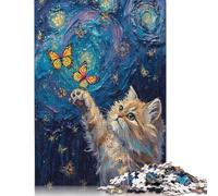 Puzzle Chat Attrape des Papillons dans la Nuit étoilée 1000 pièces pour Adolescents, Cadeaux, Puzzles pour Adultes, Jeu éducatif, Jouet de défi 1000 pièces (75 x 50 cm)