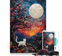 Puzzle Chat au Clair de Lune Blanc pour Adolescents,1000 pièces,Jeu Stimulant l'esprit,Taille Uniforme,pièces précises,activité Amusante en Famille Le Soir (38x52cm)