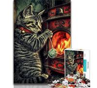 Puzzle Chat au Coin du feu pour Adultes 1000 pièces, Jeu Familial Anti-Stress, défi Difficile, Cadeaux du Père Noël Secret 38x26cm