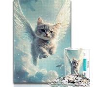 Puzzle Chat avec Ailes pour Adultes 1000 Pièces, Difficile à Compléter, mais Amusant et Humoristique, Cadeau d'anniversaire, Cadeaux, Art Mural 38x26cm