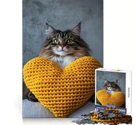 Puzzle Chat avec Coussin en Forme de cœur pour Adultes,1000 pièces,activité relaxante et stimulante pour la mémoire,Bords Nets,Cadeau de Noël idéal (38x26cm)