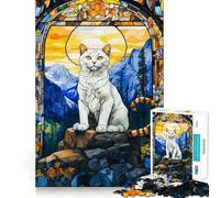 Puzzle Chat Blanc 1000 pièces Jeu de mémorisation mentale Découpe de Haute précision Activité Manuelle Défi cérébral interactif pour la Maison (38x26cm)