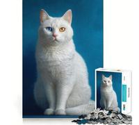 Puzzle Chat Blanc à Hétérochromie pour Adultes 1000 Pièces Jeu de Réflexion Stimulant Structure à Emboîtement Précise Facile à Apprendre Plaisir en Famille (38x52cm)