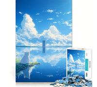 Puzzle Chat Blanc dans Le Lac 1000 Pièces Jeu Cognitif Amusant Découpe de Haute Précision Cadeau Unique Anti-Stress (50x75cm)