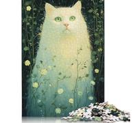 Puzzle Chat Blanc dans Les Fleurs pour Adultes, 1000 Pièces, Grand Puzzle à Refaire Soi-même, Jeu Éducatif et Amusant pour Toute la Famille, Décoration Unique pour la Maison, 38 x 26 cm / 1000 Pièces