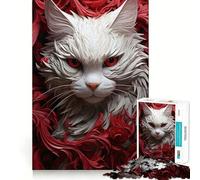 Puzzle Chat Blanc dans Les Fleurs pour Adultes 1000 Pièces Jeu de Mémoire Découpe Laser pour Un Assemblage Parfait Cadeau Unique Anti-Stress (38x26cm)