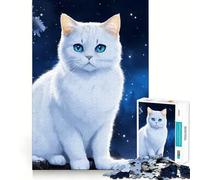Puzzle Chat Blanc dans Une Nuit d'hiver 1000 Pièces Jeu de Mémoire Bords Lisses Emboîtement Parfait Une activité ludique pour occuper Les Heures vides (38x52cm)
