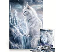 Puzzle Chat Blanc et Château de la Reine des Neiges 1000 Pièces pour Adultes Stimule l'esprit, Apaisant et Ludique Bords Uniformes (50x75cm)