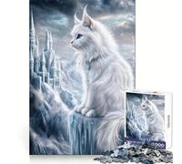 Puzzle Chat Blanc et Château de la Reine des Neiges pour Adolescents, 1000 pièces, Concentration, détente, Assemblage Facile, (38x26cm)