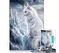 Puzzle Chat Blanc et Château de la Reine des Neiges pour Adolescents 1000 Pièces Jeu Stimulant l'esprit Assemblage Solide et Sécurisé Activité de Partage en Famille (50x75cm)