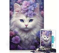 Puzzle Chat Blanc Fantaisiste 1000 Pièces Jeu de Concentration Mentale Conception sans Espace Défi Cérébral Interactif pour la Maison (38x26cm)