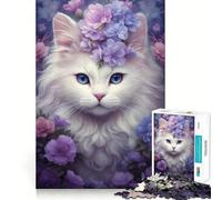 Puzzle Chat Blanc Fantaisiste 1000 Pièces pour Adolescents Jeu de Mémoire Amusant,Nettoyage et Connexion sans Couture Activité de Groupe Relaxante en Intérieur (38x52cm)