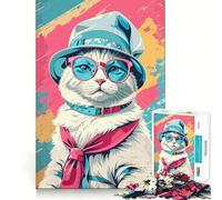 Puzzle Chat Blanc Fantaisiste pour Adolescents 1000 Pièces Jeu Stimulant l'esprit Assemblage Solide et Sécurisé Activité de Partage en Famille (50x75cm)