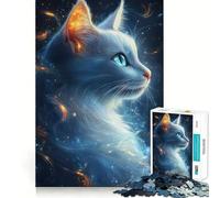 Puzzle Chat Blanc Mystique 1000 Pièces pour Adolescents Stimule la Mémoire Loisirs à la Maison Bords Nets Cadeau Précieux (50x75cm)