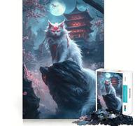 Puzzle Chat Blanc Mystique pour Adolescents 1000 Pièces Jeu de Logique Solide Amusant à Partager Bords Transparents Joli Cadeau (50x75cm)