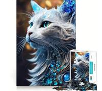 Puzzle Chat Blanc Mystique pour Adolescents 1000 Pièces Jeu de Réflexion Loisirs Amusant Découpe Premium Cadeau Bienveillant (38x26cm)