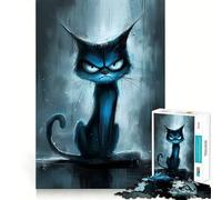 Puzzle Chat Bleu en Colère 1000 Pièces Jeu de Concentration Mentale Découpe de Précision Bords Lisse Activité Absorbante pour des Soirées Calmes (38x26cm)