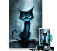 Puzzle Chat Bleu en Colère pour Adolescents 1000 Pièces Jeu Stimulant l'esprit Assemblage Solide et Sécurisé Activité de Renforcement des Liens Sociaux (38x52cm)