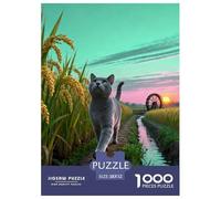 Puzzle Chat Bleu Russe 1000 Pièces pour Adultes Et Enfants, Défiant Et Stimulant, Casse-tête Rizière, Home Decor, Cadeau Famille 52x38cm/1000pcs