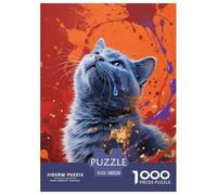 Puzzle Chat Bleu Russe 1000 Pièces pour Adultes Et Enfants, Jeu Éducatif, Casse-tête Éclaboussure d'encre, DéCoration, Cadeau Famille 38x26cm/1000pcs