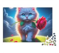 Puzzle Chat Bouton de Rose 1000 pièces en Carton recy e qualité supérieure pour Les fêtes-Activité de Groupe pour Toute la Famille,Adultes et -Niveaux débutant à confirmé-38x26cm