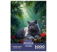 Puzzle Chat British Shorthair 1000 Pièces pour Adultes Et Enfants, Jeu en Famille, Jeu Éducatif, Puzzles Jungle de Feuilles de Palmier, Home Decor, Cadeau Adulte 38x26cm/1000pcs
