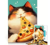 Puzzle Chat Calico Amateur de Pizza 1000 Pièces pour Adolescents Stimule la Mémoire, Détente et Plaisir Découpe Premium Cadeau Élégant (50x75cm)