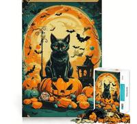 Puzzle Chat Citrouille 1000 Pièces pour Adultes Jeu de Concentration et de Réflexion Loisirs à Domicile Bordure Fine Cadeau de Père Noël (50x75cm)