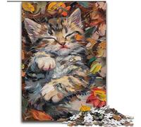 Puzzle Chat dans Les Feuilles mortes pour Adultes 1000 Puzzles, Jeu Stimulant, Chaque pièce est Unique - Jeu Familial Stimulant (26x38cm)